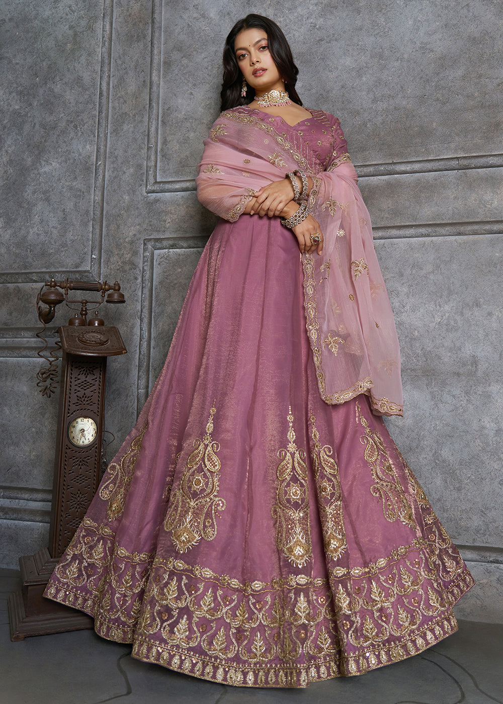 Shop Now Fancy Lilac Organza Embroidery Designer Lehenga Choli Online in USA, UK, Canada, France, Germany, Spain, Austria, Sweden, UAE &amp; Worldwide at Empress.