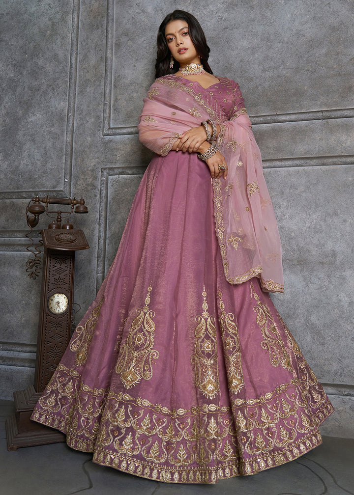 Shop Now Fancy Lilac Organza Embroidery Designer Lehenga Choli Online in USA, UK, Canada, France, Germany, Spain, Austria, Sweden, UAE &amp; Worldwide at Empress.