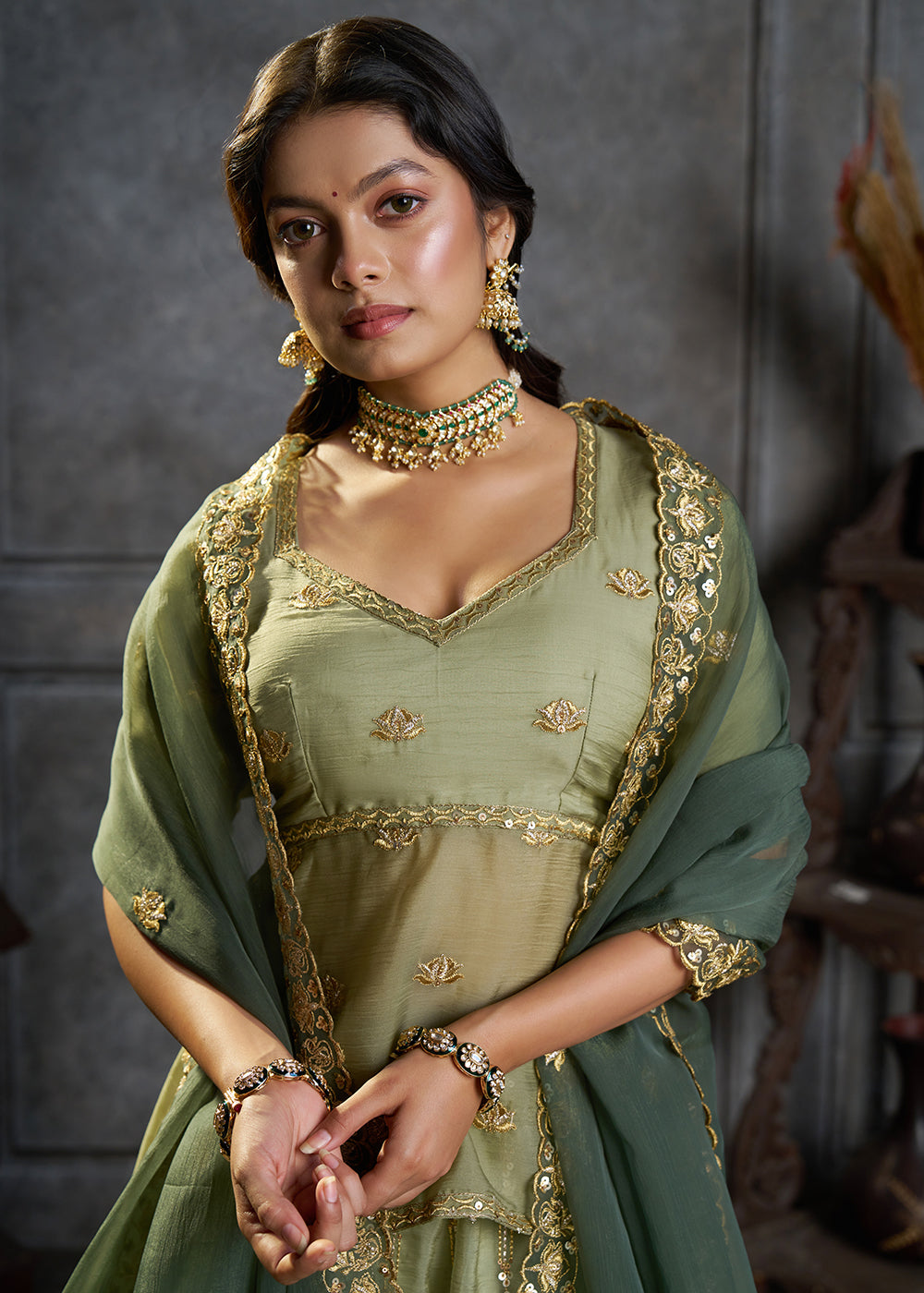 Shop Now Fancy Green Organza Embroidery Designer Lehenga Choli Online in USA, UK, Canada, France, Germany, Spain, Austria, Sweden, UAE & Worldwide at Empress.