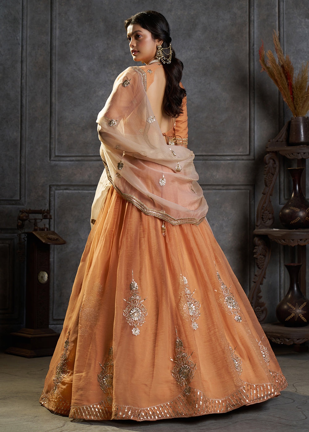 Shop Now Fancy Orange Organza Embroidery Designer Lehenga Choli Online in USA, UK, Canada, France, Germany, Spain, Austria, Sweden, UAE &amp; Worldwide at Empress.