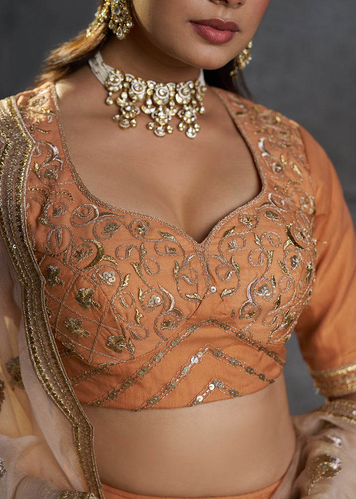 Shop Now Fancy Orange Organza Embroidery Designer Lehenga Choli Online in USA, UK, Canada, France, Germany, Spain, Austria, Sweden, UAE &amp; Worldwide at Empress.