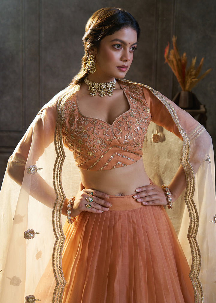 Shop Now Fancy Orange Organza Embroidery Designer Lehenga Choli Online in USA, UK, Canada, France, Germany, Spain, Austria, Sweden, UAE &amp; Worldwide at Empress.