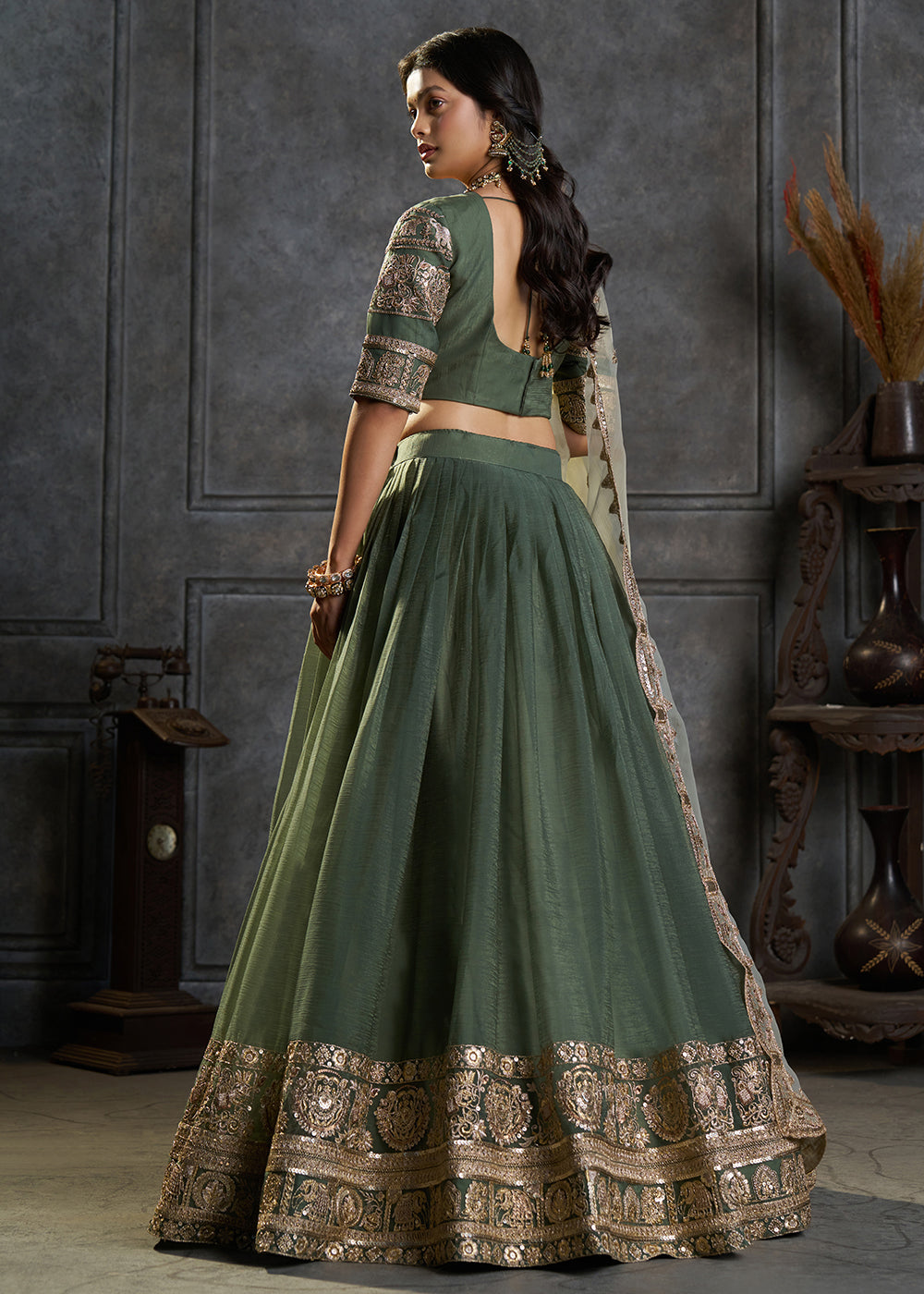 Shop Now Fancy Green Organza Embroidery Designer Lehenga Choli Online in USA, UK, Canada, France, Germany, Spain, Austria, Sweden, UAE &amp; Worldwide at Empress.