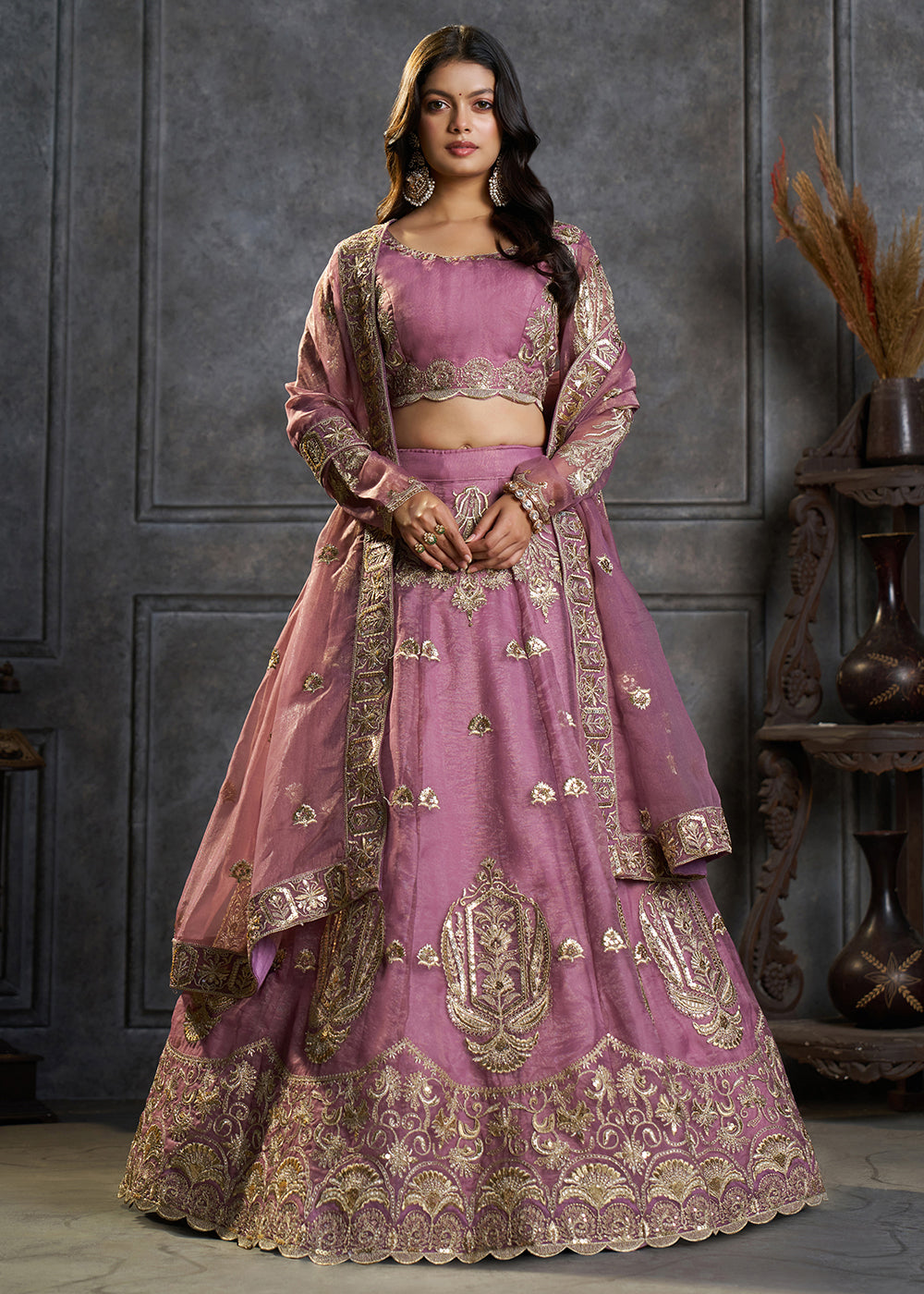 Shop Now Fancy Lavender Organza Embroidery Designer Lehenga Choli Online in USA, UK, Canada, France, Germany, Spain, Austria, Sweden, UAE & Worldwide at Empress.