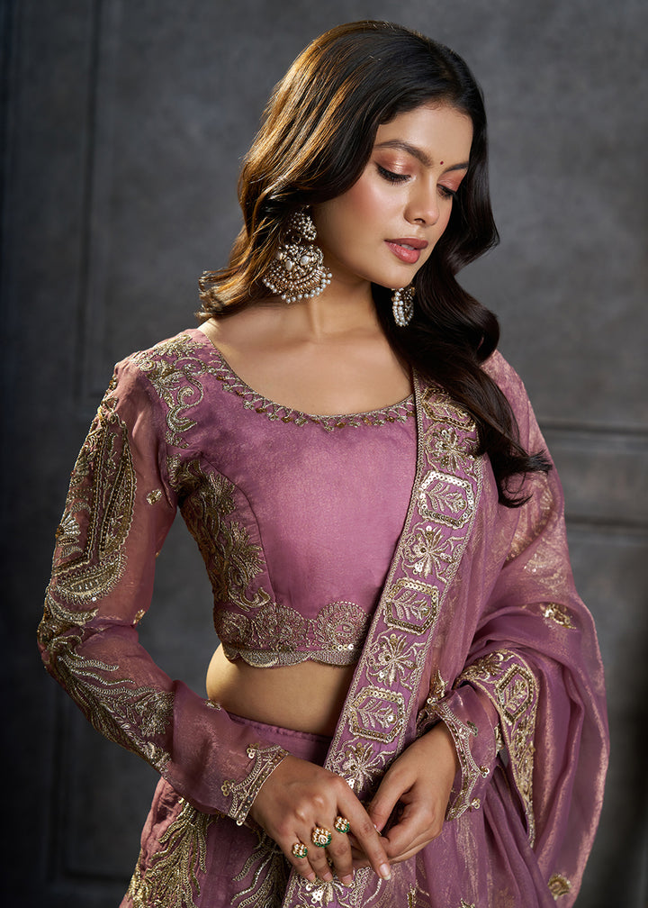 Shop Now Fancy Lavender Organza Embroidery Designer Lehenga Choli Online in USA, UK, Canada, France, Germany, Spain, Austria, Sweden, UAE &amp; Worldwide at Empress.