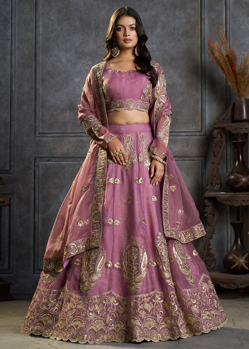 Shop Now Fancy Lavender Organza Embroidery Designer Lehenga Choli Online in USA, UK, Canada, France, Germany, Spain, Austria, Sweden, UAE &amp; Worldwide at Empress.