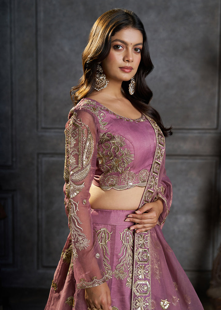 Shop Now Fancy Lavender Organza Embroidery Designer Lehenga Choli Online in USA, UK, Canada, France, Germany, Spain, Austria, Sweden, UAE &amp; Worldwide at Empress.