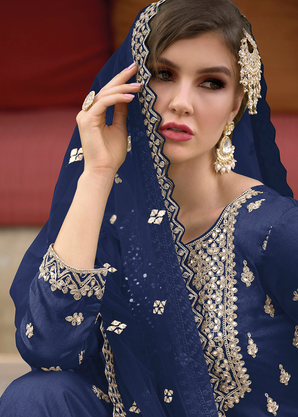 navy blue sharara dress Function Wear Navy Blue Color Faux Georgette Thread With Sequin Embroi Vastra Shop
