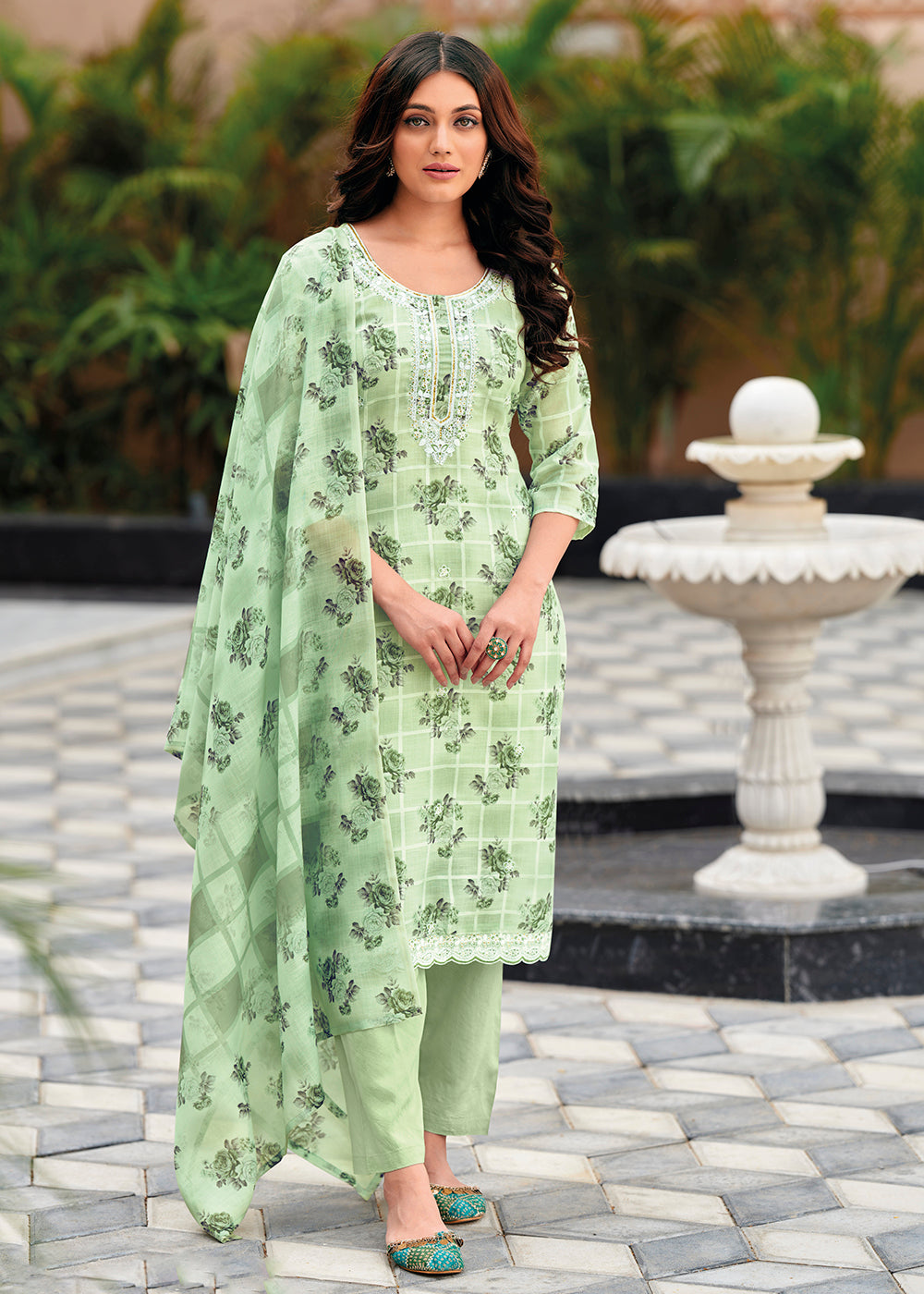 Buy Now Elegant Green Lilen Embroidered Trendy Casual Salwar Suit Online in USA, UK, Canada, Germany, Australia & Worldwide at Empress Clothing. 