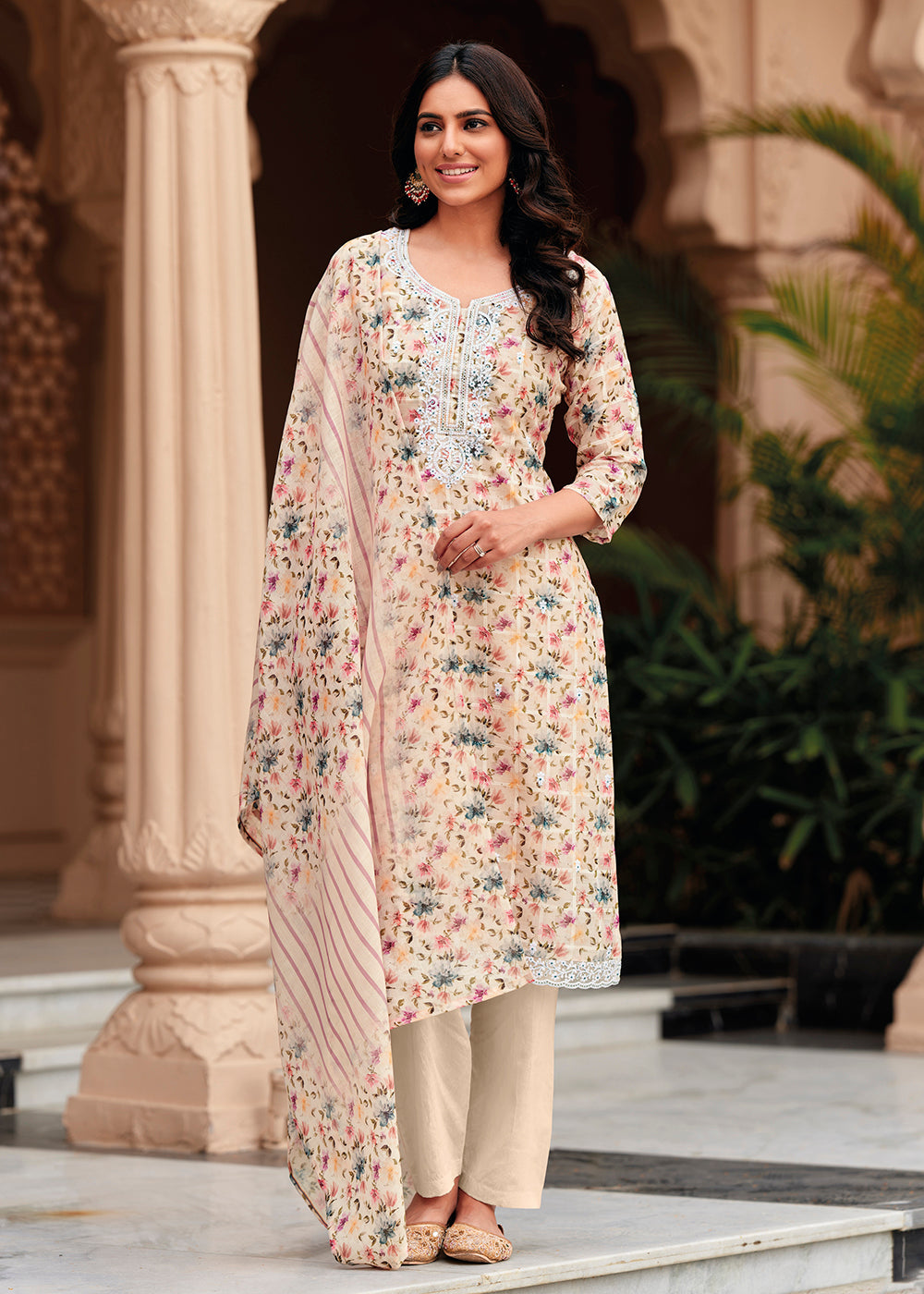 Buy Now Elegant Peach Lilen Embroidered Trendy Casual Salwar Suit Online in USA, UK, Canada, Germany, Australia & Worldwide at Empress Clothing. 