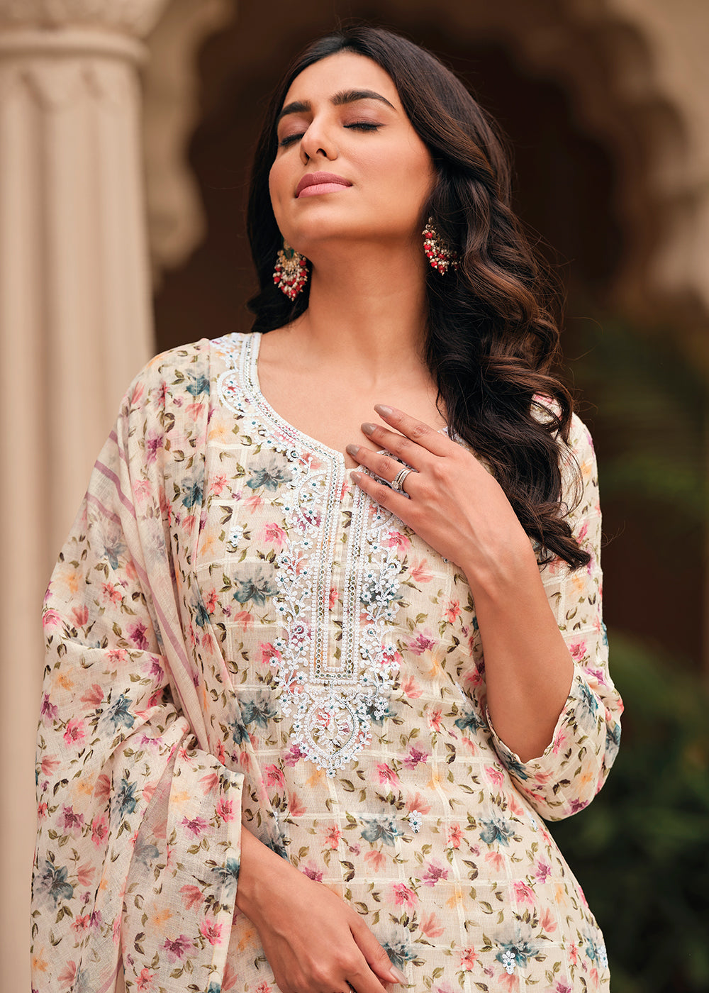 Buy Now Elegant Peach Lilen Embroidered Trendy Casual Salwar Suit Online in USA, UK, Canada, Germany, Australia & Worldwide at Empress Clothing. 