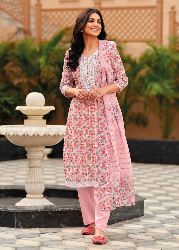 Buy Now Elegant Pink Lilen Embroidered Trendy Casual Salwar Suit Online in USA, UK, Canada, Germany, Australia & Worldwide at Empress Clothing.