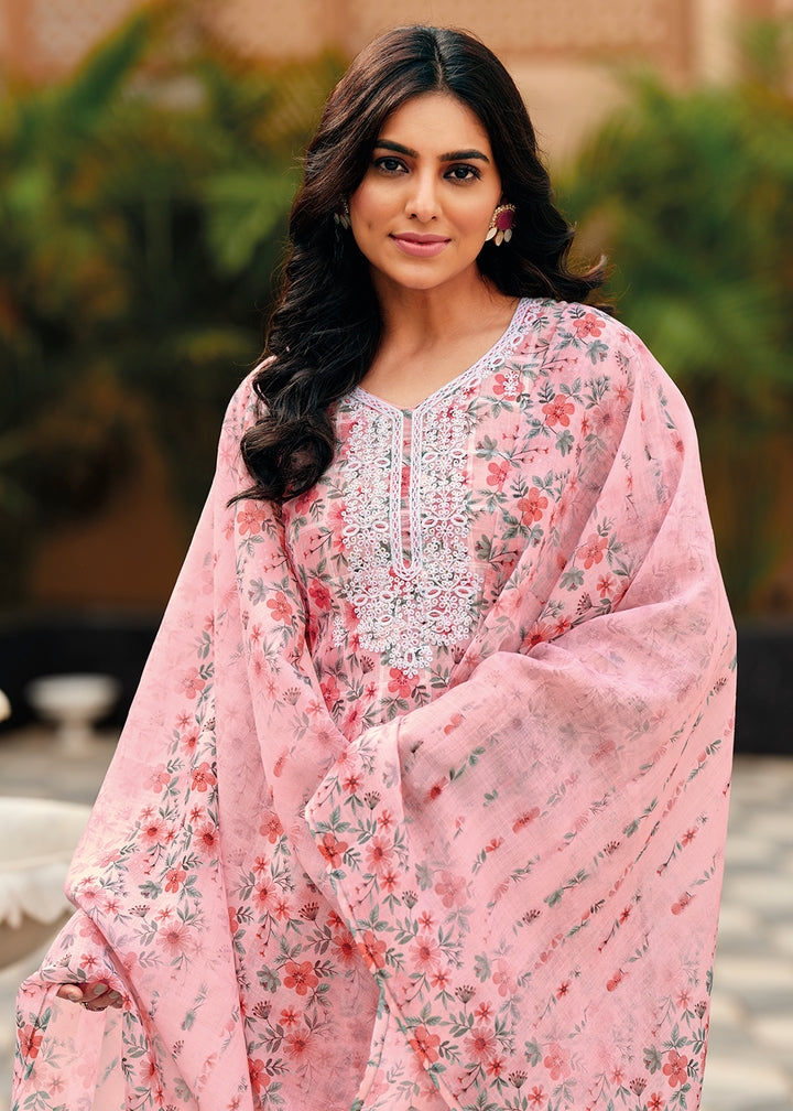 Buy Now Elegant Pink Lilen Embroidered Trendy Casual Salwar Suit Online in USA, UK, Canada, Germany, Australia & Worldwide at Empress Clothing.