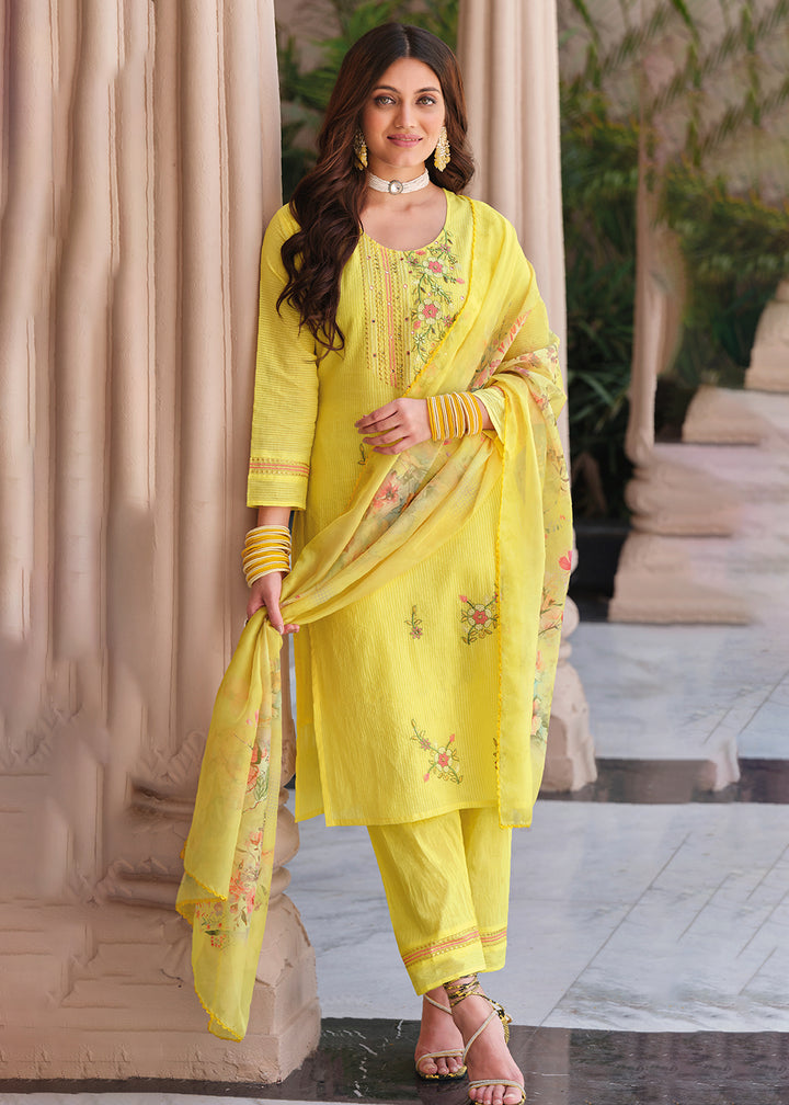 Buy Now Superior Yellow Cotton Khatli Hand Work Casual Salwar Suit Online in USA, UK, Canada, Germany, Australia & Worldwide at Empress Clothing.