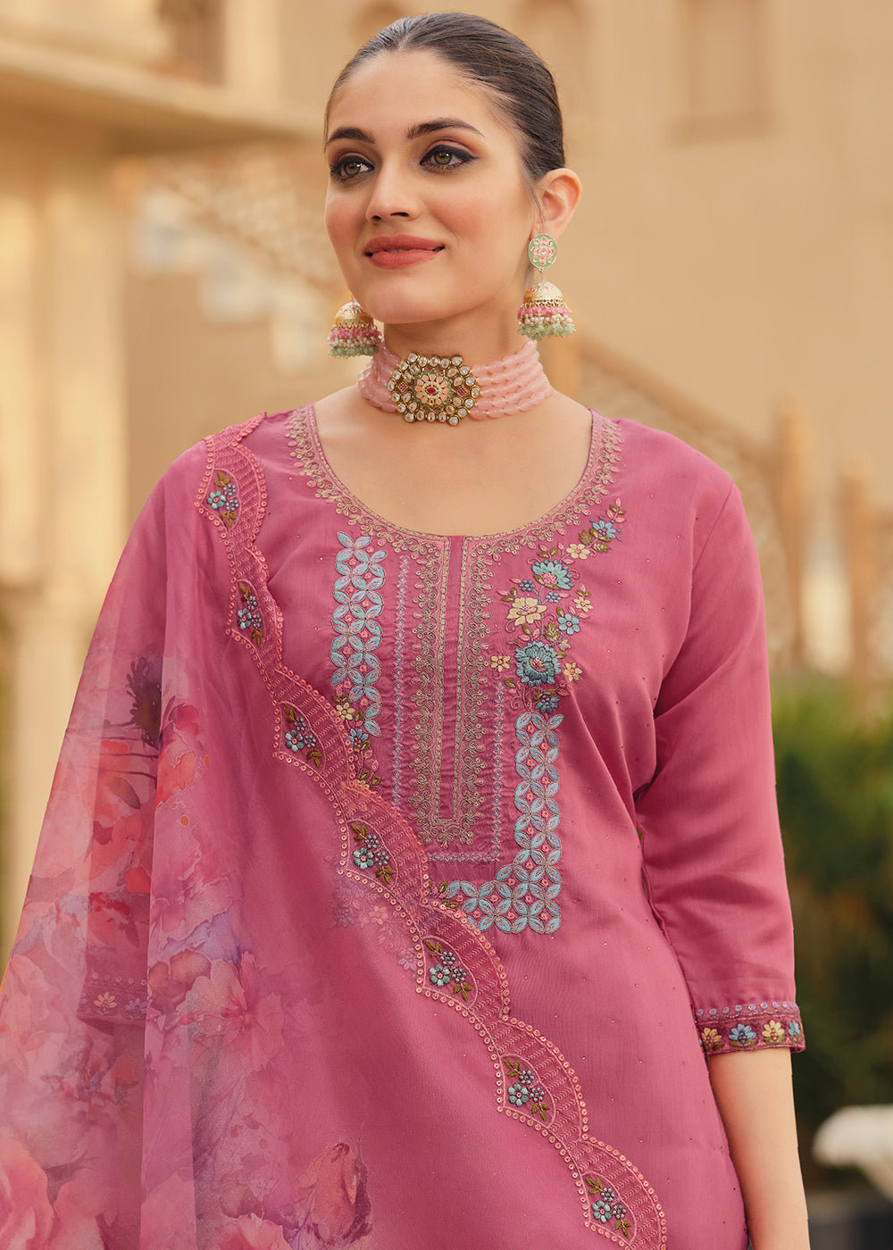Buy Now Pink Color Embroidered Silk Pant Style Salwar Suit Online in USA, UK, Canada, Germany, Australia & Worldwide at Empress Clothing.