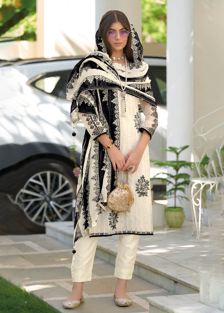 Buy Now Magnificent Off White Organza Fancy Trendy Salwar Suit Online in USA, UK, Canada, Germany, Australia & Worldwide at Empress Clothing.