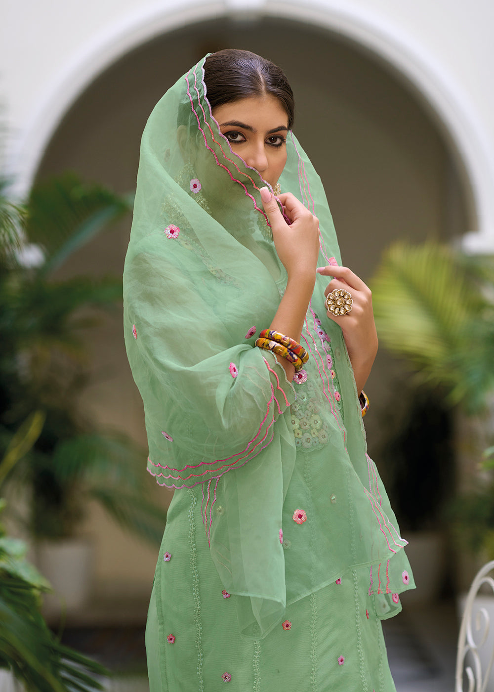 Buy Now Green Color Embroidered Organza Pant Style Salwar Suit Online in USA, UK, Canada, Germany, Australia & Worldwide at Empress Clothing. 