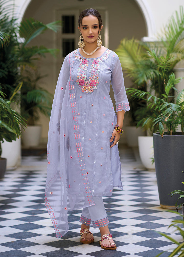 Buy Now Blue Color Embroidered Organza Pant Style Salwar Suit Online in USA, UK, Canada, Germany, Australia & Worldwide at Empress Clothing.