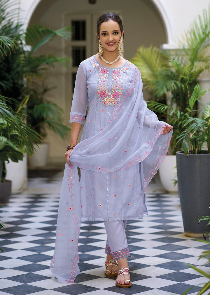 Buy Now Blue Color Embroidered Organza Pant Style Salwar Suit Online in USA, UK, Canada, Germany, Australia & Worldwide at Empress Clothing.