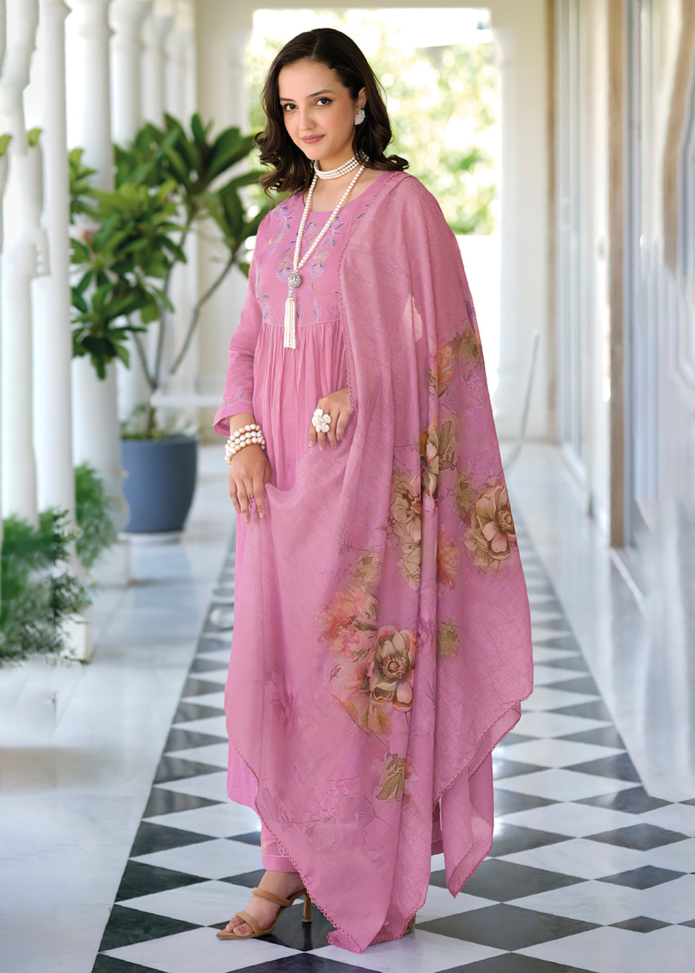 Buy Casual Look Salwar Suit Graceful Pink Mal Mal Cotton Salwar