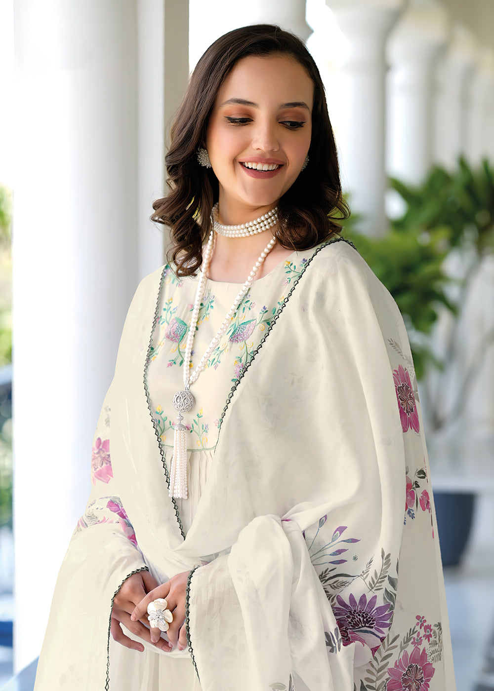 Buy Now Graceful Off White Mal Mal Cotton Salwar Suit Online in USA, UK, Canada, Germany, Australia & Worldwide at Empress Clothing.