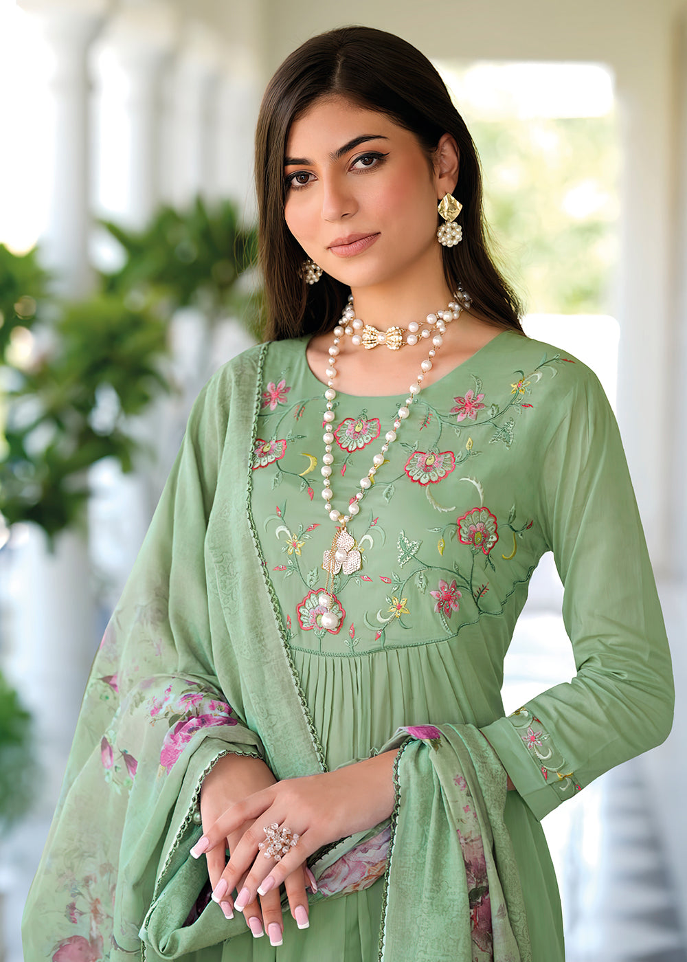 Buy Now Graceful Green Mal Mal Cotton Salwar Suit Online in USA, UK, Canada, Germany, Australia & Worldwide at Empress Clothing.