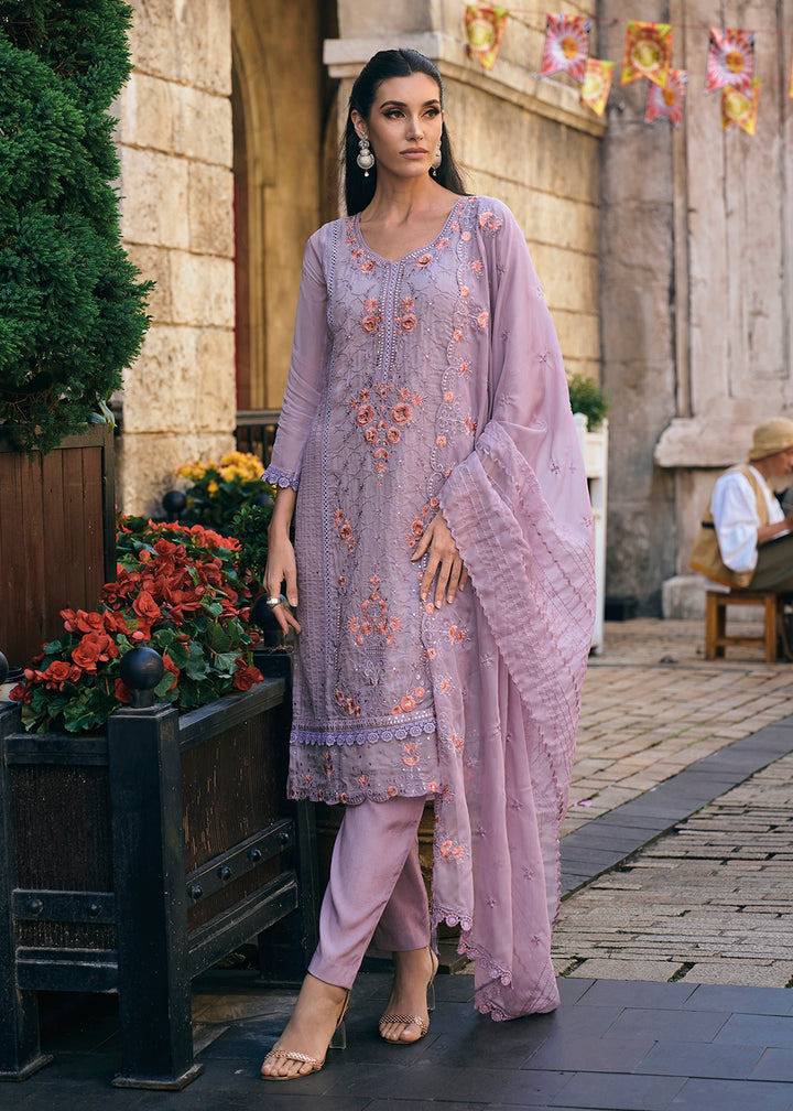 Buy Now Mauve Organza Fancy Khatli Embroidered Pant Style Salwar Suit Online in USA, UK, Canada, Germany, Australia & Worldwide at Empress Clothing.