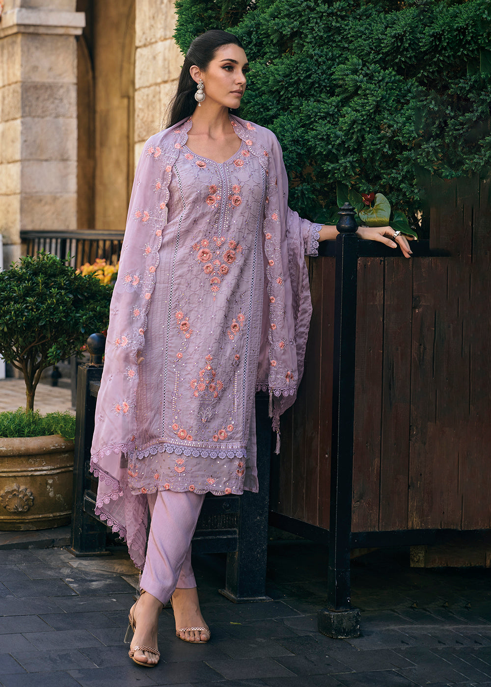 Buy Now Mauve Organza Fancy Khatli Embroidered Pant Style Salwar Suit Online in USA, UK, Canada, Germany, Australia & Worldwide at Empress Clothing.