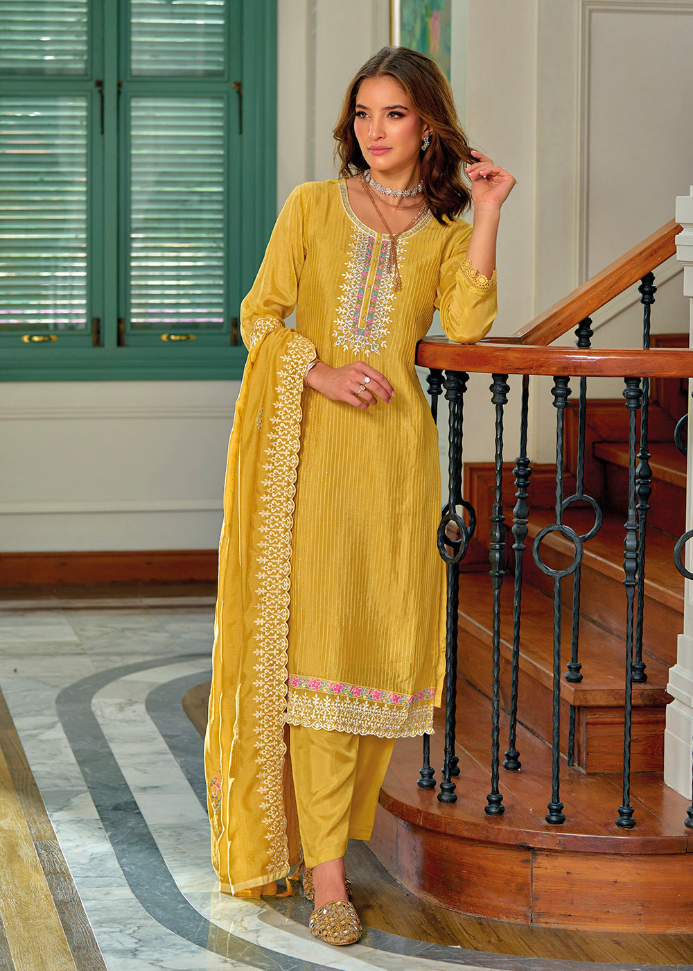 Buy Now Exquisite Yellow Premium Silk Festive Wear Salwar Suit Online in USA, UK, Canada, Germany, Australia & Worldwide at Empress Clothing.