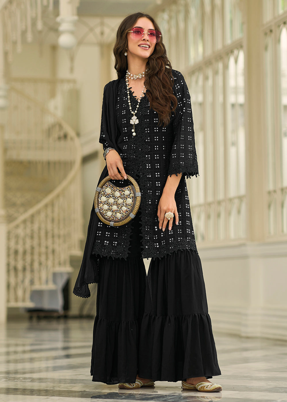 Chiffon Embroidered Party Wear Designer Gharara Suit at Rs 1645/piece in  Surat