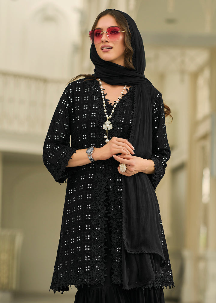Shop Now Pleasing Black Fancy Embroidered Festive Gharara Suit Online at Empress Clothing in USA, UK, Canada, Italy & Worldwide. 