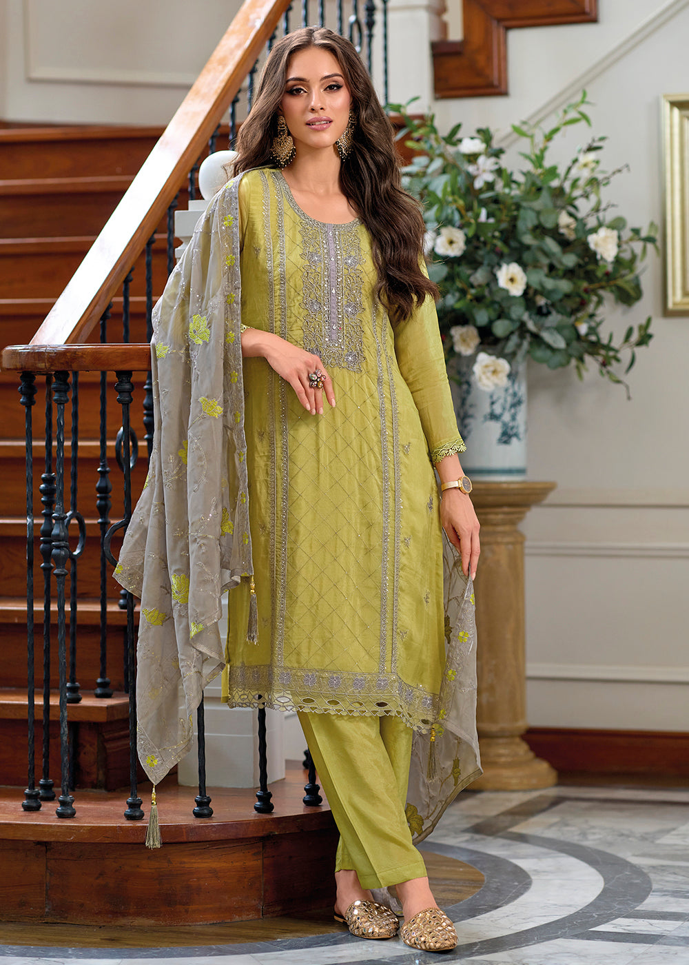 Buy Now Festive Organza Green Embroidered Salwar Kameez Online in USA, UK, Canada, Germany, Australia & Worldwide at Empress Clothing.