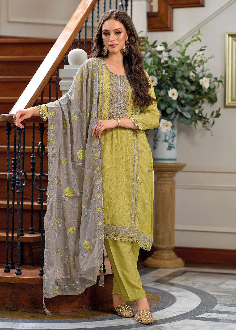 Buy Now Festive Organza Green Embroidered Salwar Kameez Online in USA, UK, Canada, Germany, Australia & Worldwide at Empress Clothing.
