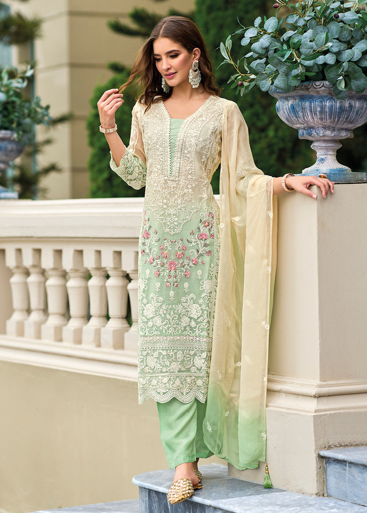 Buy Now Green Soft Organza Embroidered Designer Salwar Suit Online in USA, UK, Canada, Germany, Australia & Worldwide at Empress Clothing. 