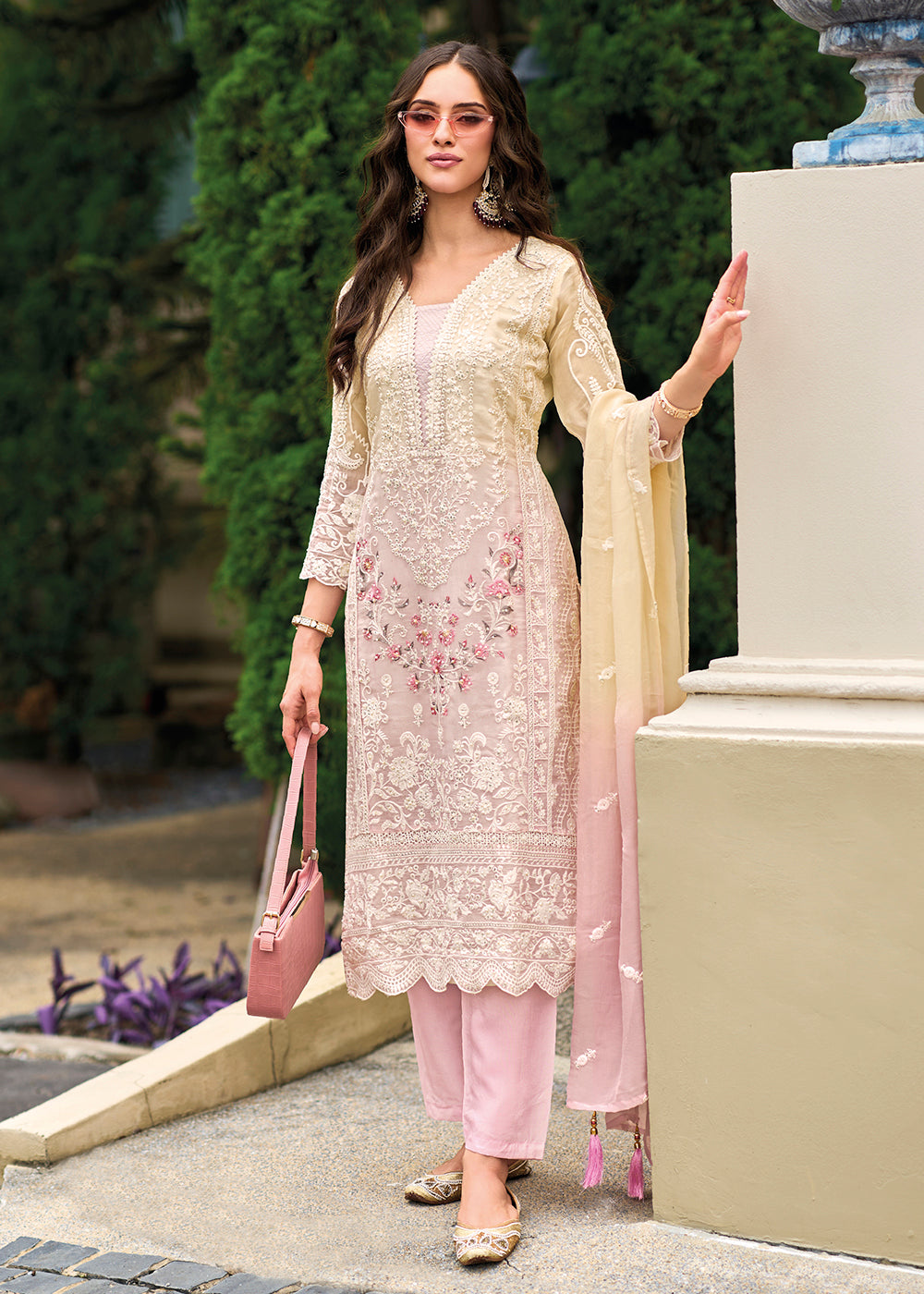 Buy Now Pink Soft Organza Embroidered Designer Salwar Suit Online in USA, UK, Canada, Germany, Australia & Worldwide at Empress Clothing.