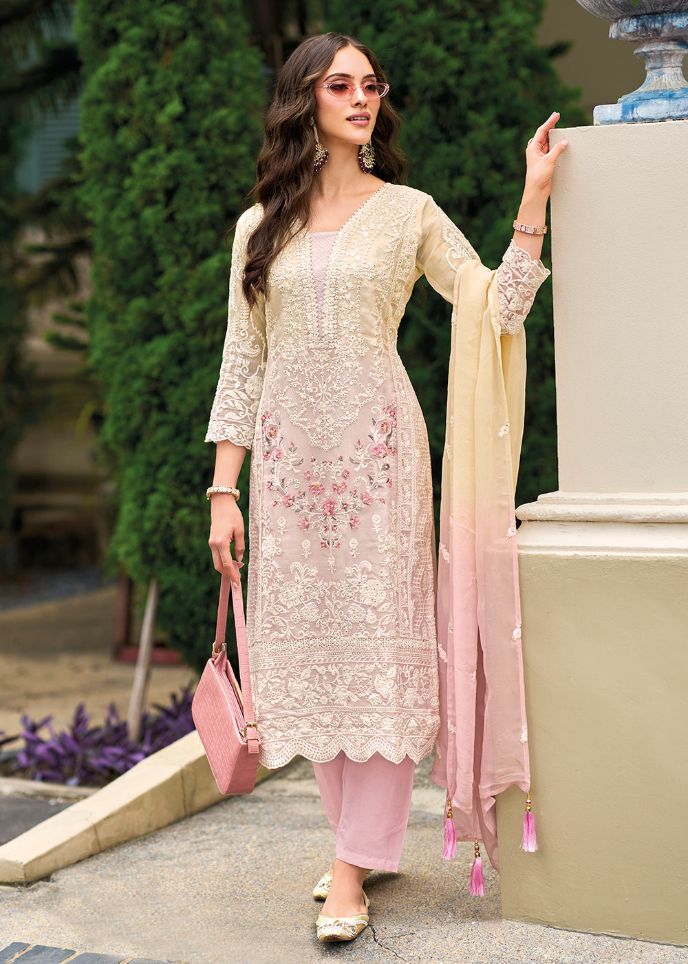 Pink Soft Organza Embroidered Designer Salwar Suit