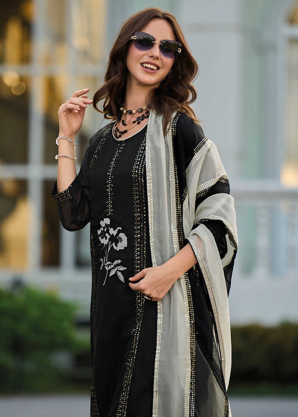 Buy Now Eid Style Black Organza Pant Style Salwar Suit Online in USA, UK, Canada, Germany, Australia & Worldwide at Empress Clothing.