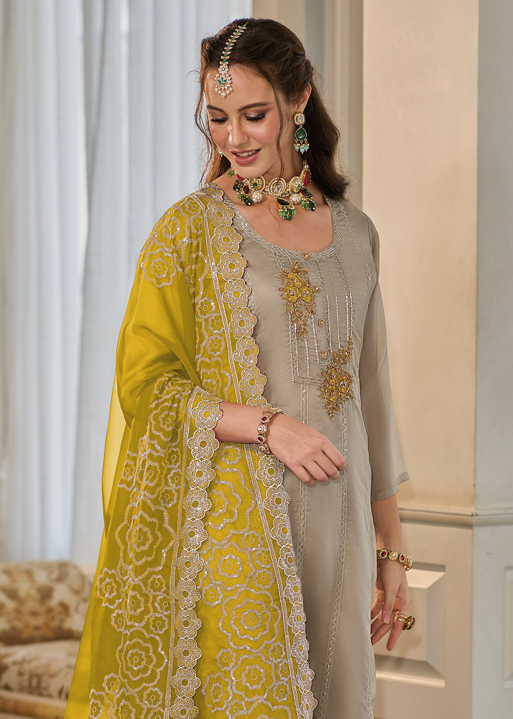 Buy Now Exclusive Beige Soft Organza Embroidered Eid Wear Salwar Suit Online in USA, UK, Canada, Germany, Australia & Worldwide at Empress Clothing. 