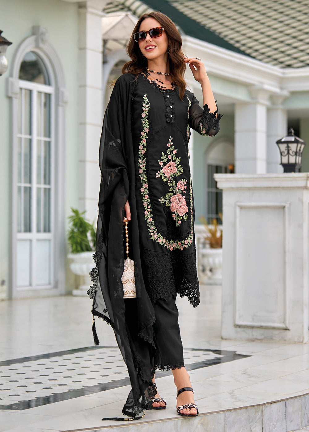 Buy Now Pant Style Black Organza Eid Style Salwar Suit Online in USA, UK, Canada, Germany, Australia & Worldwide at Empress Clothing. 