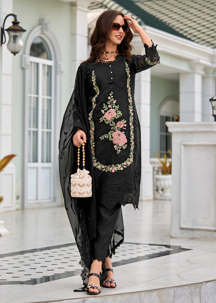 Buy Now Pant Style Black Organza Eid Style Salwar Suit Online in USA, UK, Canada, Germany, Australia & Worldwide at Empress Clothing. 