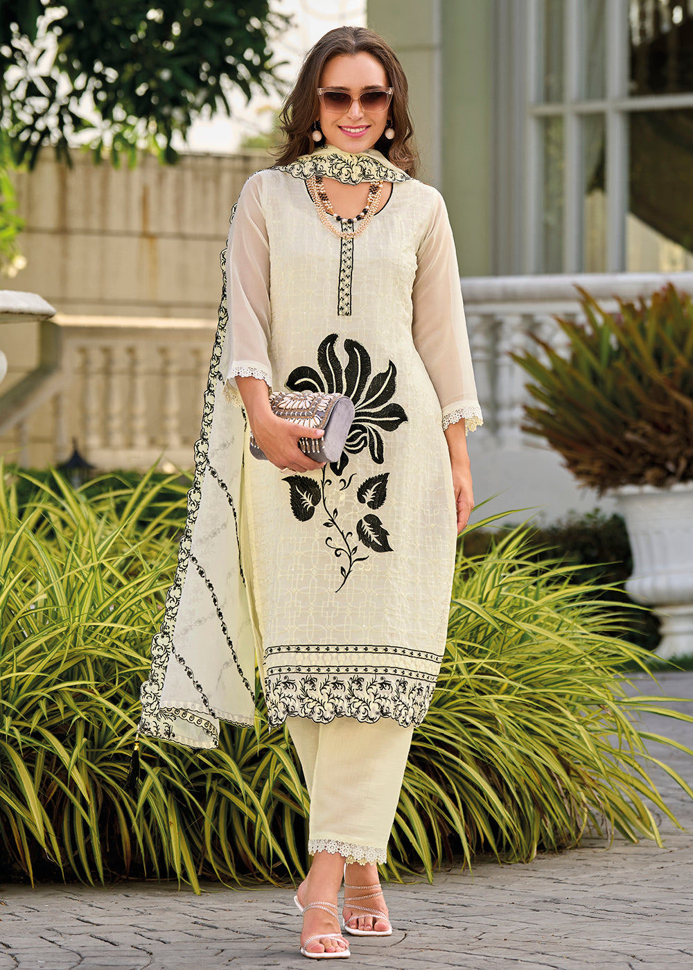 Buy Now Off White Heavy Organza GPU Lace Work Pant Style Salwar Suit Online in USA, UK, Canada, Germany, Australia & Worldwide at Empress Clothing. 