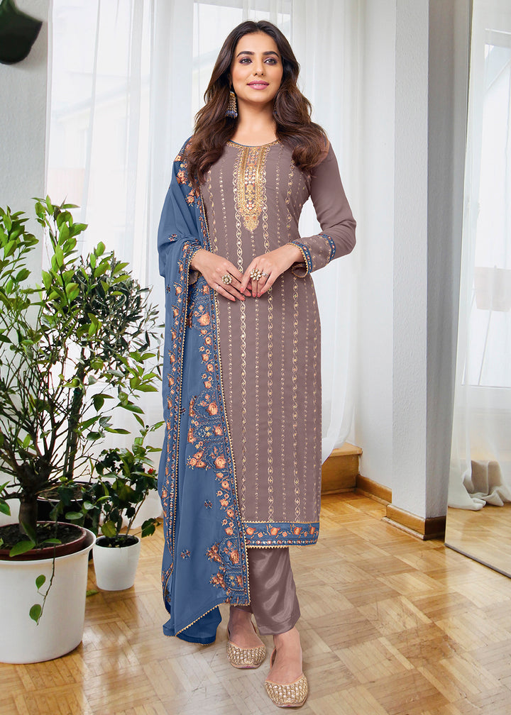 Buy Now Pretty Dusty Mauve Beautifully Embroidered Trendy Salwar Kameez Online in USA, UK, Canada, Germany, Australia & Worldwide at Empress Clothing. 
