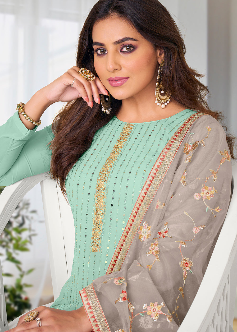 Buy Now Pretty Mint Green Beautifully Embroidered Trendy Salwar Kameez Online in USA, UK, Canada, Germany, Australia & Worldwide at Empress Clothing.