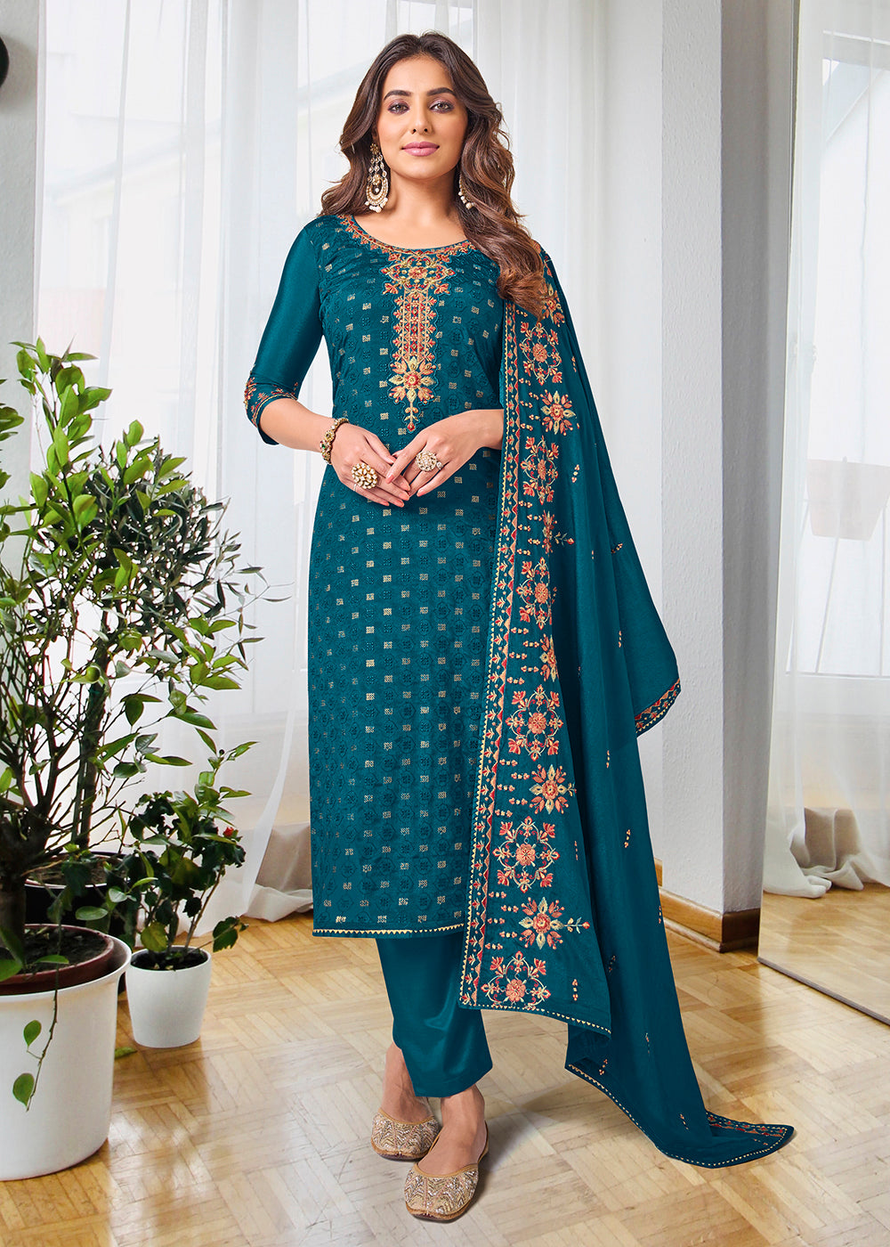 Buy Now Pretty Prussian Blue Beautifully Embroidered Trendy Salwar Kameez Online in USA, UK, Canada, Germany, Australia & Worldwide at Empress Clothing.