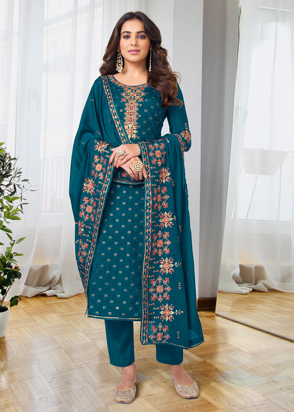 Buy Now Pretty Prussian Blue Beautifully Embroidered Trendy Salwar Kameez Online in USA, UK, Canada, Germany, Australia & Worldwide at Empress Clothing.