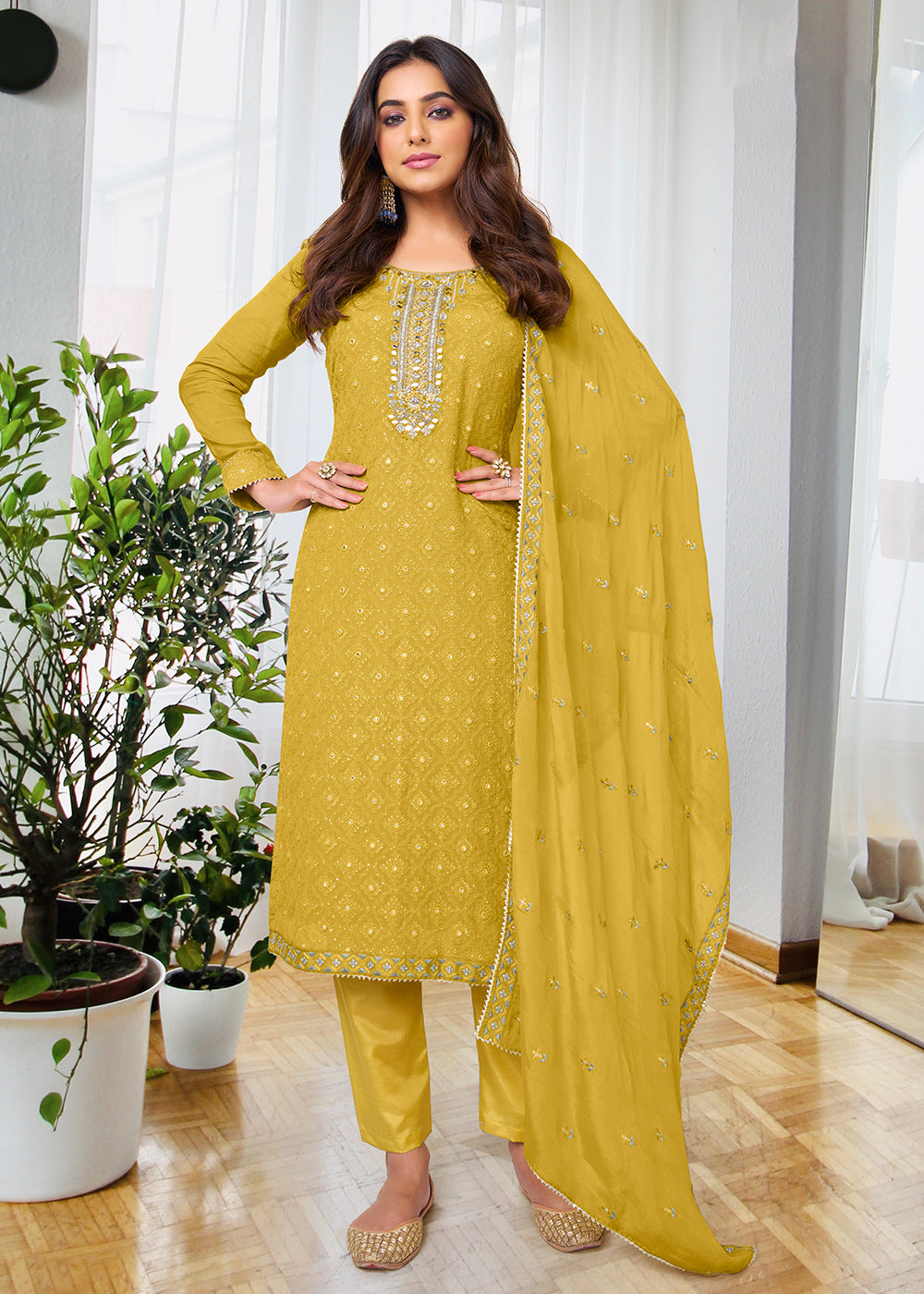 Buy Now Pretty Sunny Mustard Beautifully Embroidered Trendy Salwar Kameez Online in USA, UK, Canada, Germany, Australia & Worldwide at Empress Clothing. 