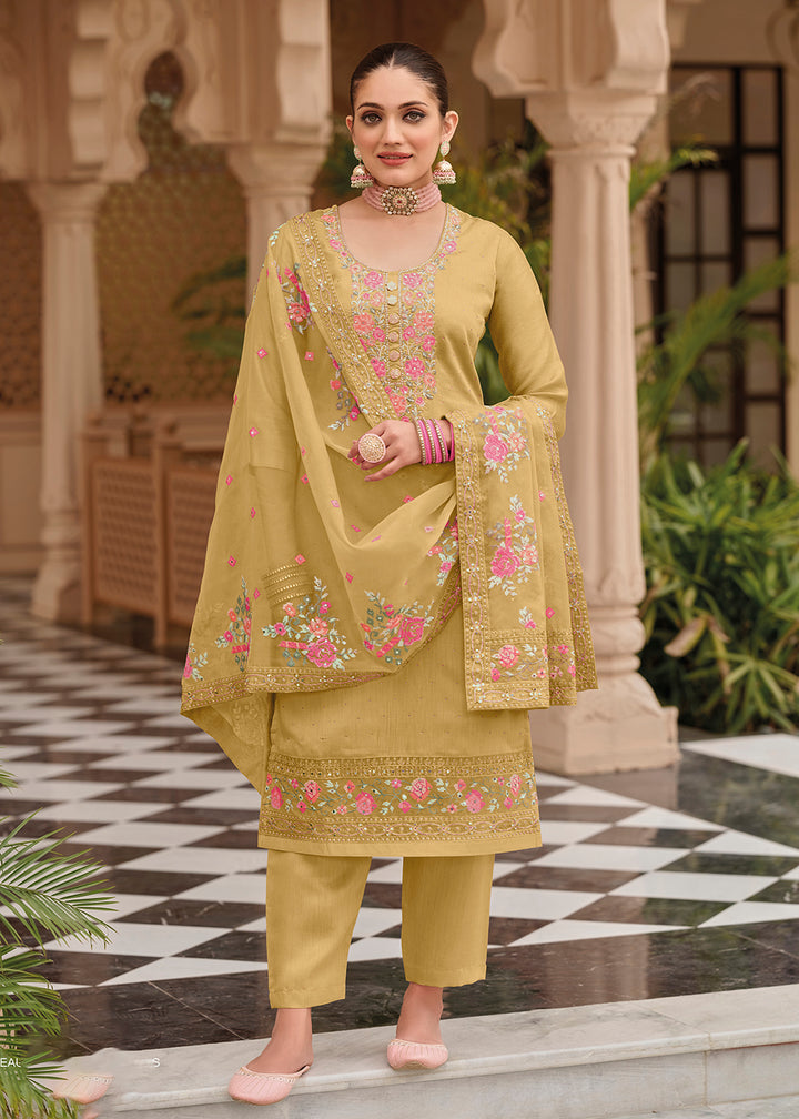 Buy Now Yellow Maheshwari Silk Embroidered Festive Salwar Suit Online in USA, UK, Canada, Germany, Australia & Worldwide at Empress Clothing.