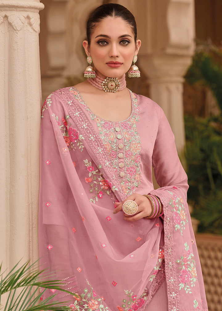 Buy Now Pink Maheshwari Silk Embroidered Festive Salwar Suit Online in USA, UK, Canada, Germany, Australia & Worldwide at Empress Clothing.