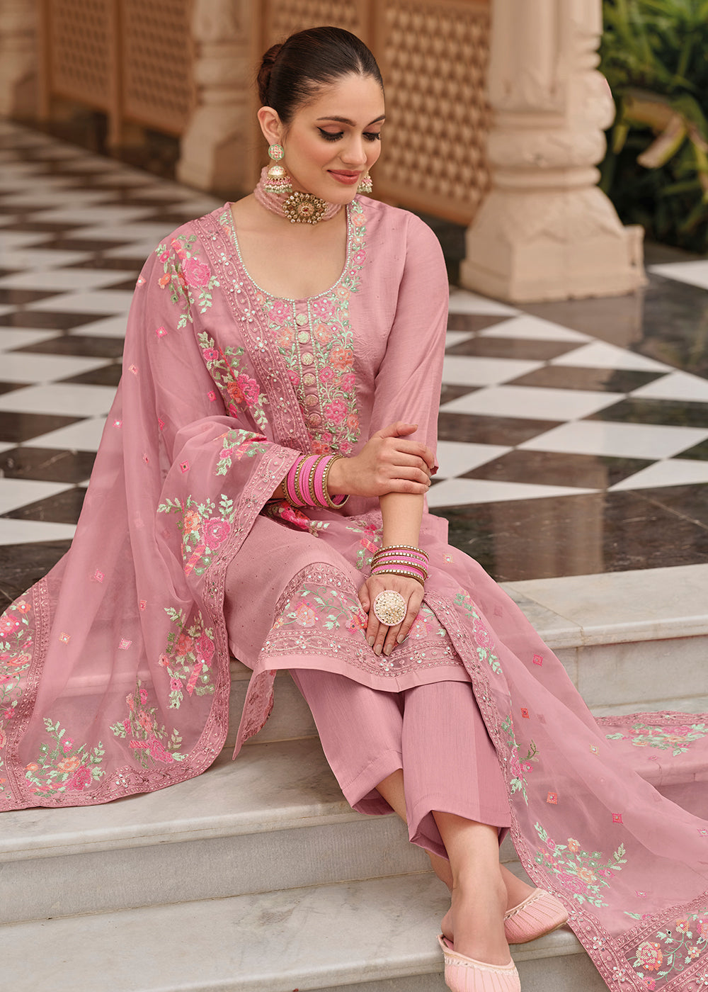 Baby Pink Latest Punjabi Sharara Suits Party Wear
