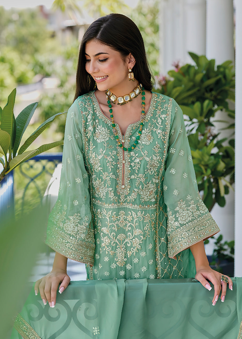 Buy Now Aqua Green Soft Organza Embroidered Pant Style Salwar Suit Online in USA, UK, Canada, Germany, Australia & Worldwide at Empress Clothing.